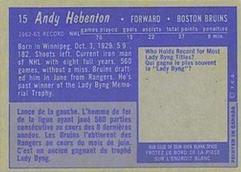 1963-64 Topps #15 Andy Hebenton Back