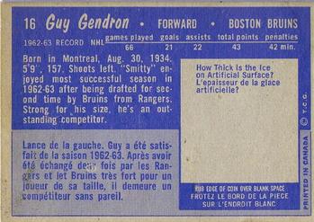 1963-64 Topps #16 Jean-Guy Gendron Back