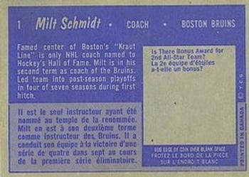 1963-64 Topps #1 Milt Schmidt Back
