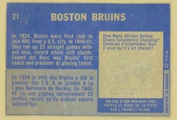 1963-64 Topps #21 Boston Bruins Back