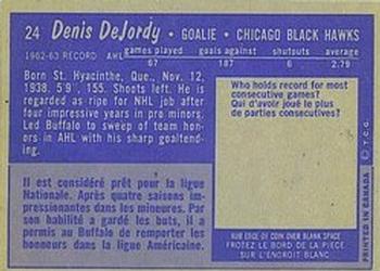 1963-64 Topps #24 Denis DeJordy Back