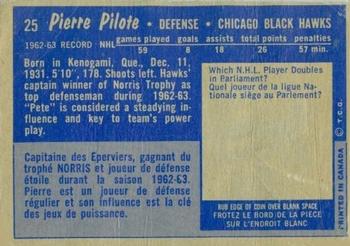 1963-64 Topps #25 Pierre Pilote Back