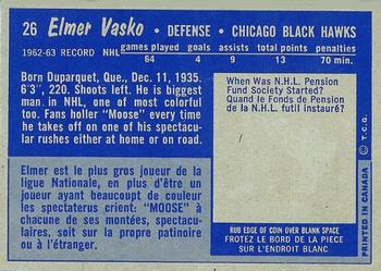 1963-64 Topps #26 Elmer Vasko Back