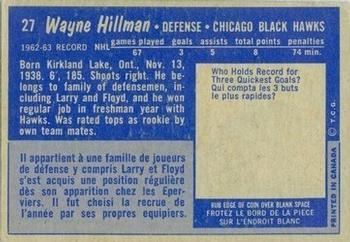 1963-64 Topps #27 Wayne Hillman Back