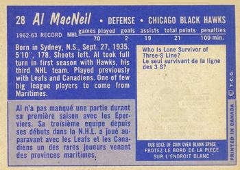 1963-64 Topps #28 Al MacNeil Back