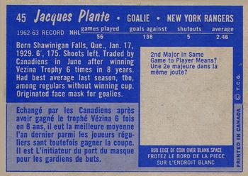 1963-64 Topps #45 Jacques Plante Back