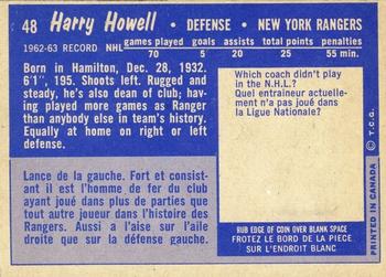1963-64 Topps #48 Harry Howell Back