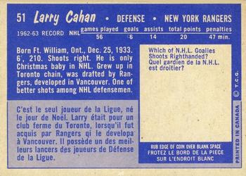 1963-64 Topps #51 Larry Cahan Back