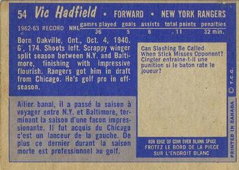 1963-64 Topps #54 Vic Hadfield Back