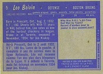 1963-64 Topps #5 Leo Boivin Back