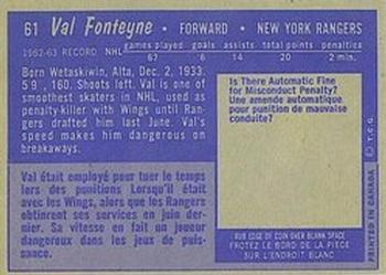 1963-64 Topps #61 Val Fonteyne Back