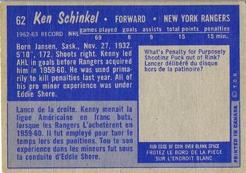 1963-64 Topps #62 Ken Schinkel Back