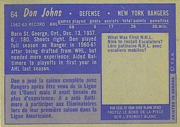 1963-64 Topps #64 Don Johns Back