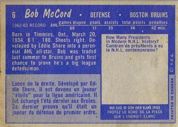 1963-64 Topps #6 Bob McCord Back
