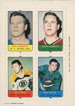 1969-70 O-Pee-Chee - Four-in-One Mini-Cards #NNO Phil Goyette / Doug Jarrett / Ted Green / Bill Hicke Front