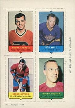 1969-70 O-Pee-Chee - Four-in-One Mini-Cards #NNO Andre Lacroix / Bob Wall / Serge Savard / Roger Crozier Front