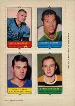 1969-70 O-Pee-Chee - Four-in-One Mini-Cards #NNO Keith McCreary / Claude Larose / Rod Gilbert / Gerry Cheevers Front