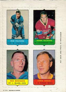 1969-70 O-Pee-Chee - Four-in-One Mini-Cards #NNO Bob Pulford / Henri Richard / Red Berenson / Eddie Shack Front