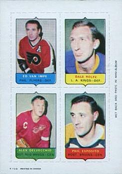 1969-70 O-Pee-Chee - Four-in-One Mini-Cards #NNO Ed Van Impe / Dale Rolfe / Alex Delvecchio / Phil Esposito Front