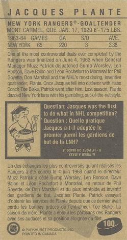 1994-95 Parkhurst Tall Boys 1964-65 #100 Jacques Plante Back