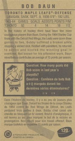 1994-95 Parkhurst Tall Boys 1964-65 #120 Bob Baun Back