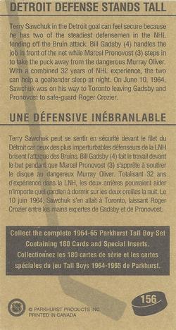 1994-95 Parkhurst Tall Boys 1964-65 #156 Detroit Defense Stands Tall Back
