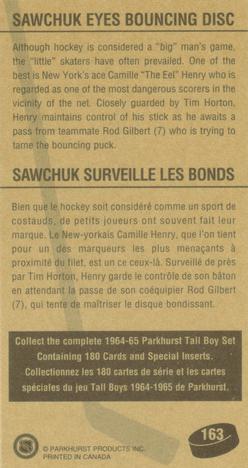 1994-95 Parkhurst Tall Boys 1964-65 #163 Sawchuk Eyes Bouncing Disc Back