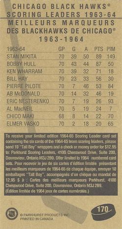1994-95 Parkhurst Tall Boys 1964-65 #170 Stan Mikita Back