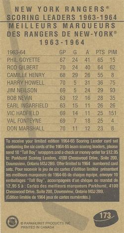 1994-95 Parkhurst Tall Boys 1964-65 #173 Phil Goyette Back