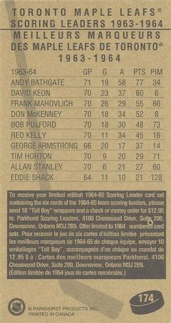 1994-95 Parkhurst Tall Boys 1964-65 #174 Andy Bathgate Back