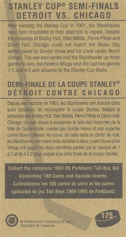 1994-95 Parkhurst Tall Boys 1964-65 #175 Stanley Cup Semi-Final Back