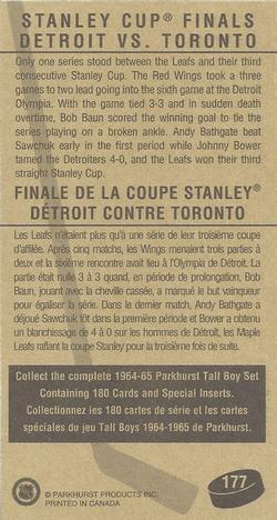 1994-95 Parkhurst Tall Boys 1964-65 #177 Stanley Cup Final Back