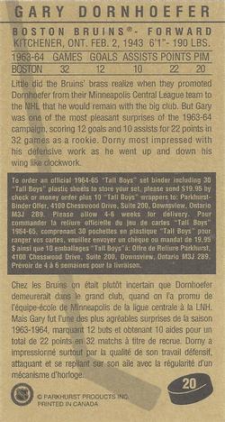 1994-95 Parkhurst Tall Boys 1964-65 #20 Gary Dornhoefer Back