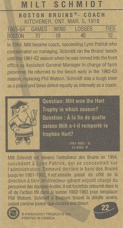 1994-95 Parkhurst Tall Boys 1964-65 #22 Milt Schmidt Back