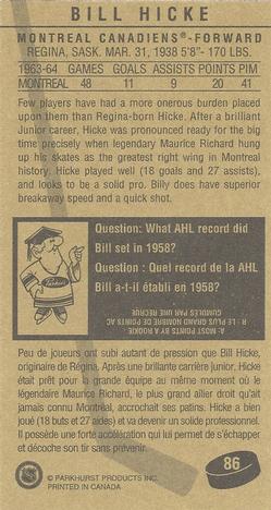 1994-95 Parkhurst Tall Boys 1964-65 #86 Bill Hicke Back