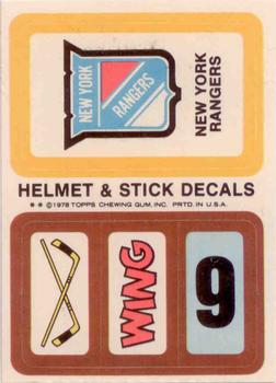 1978-79 Topps - Helmet & Stick Decals #NNO New York Rangers Front