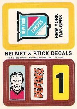 1978-79 Topps - Helmet & Stick Decals #NNO New York Rangers  Front