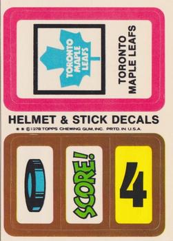 1978-79 Topps - Helmet & Stick Decals #NNO Toronto Maple Leafs  Front