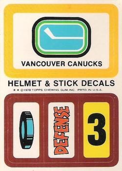 1978-79 Topps - Helmet & Stick Decals #NNO Vancouver Canucks  Front