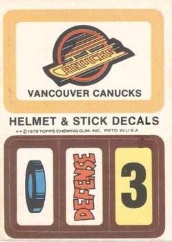 1979-80 Topps - Helmet & Stick Decals #NNO Vancouver Canucks  Front