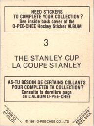 1981-82 O-Pee-Chee Stickers #3 The Stanley Cup Back