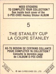 1981-82 O-Pee-Chee Stickers #5 The Stanley Cup Back