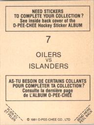 1981-82 O-Pee-Chee Stickers #7 Oilers vs. Islanders  Back