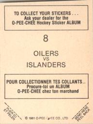 1981-82 O-Pee-Chee Stickers #8 Oilers vs. Islanders  Back