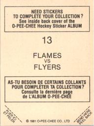 1981-82 O-Pee-Chee Stickers #13 Flames vs. Flyers  Back