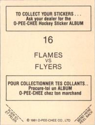 1981-82 O-Pee-Chee Stickers #16 Flames vs. Flyers  Back