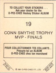 1981-82 O-Pee-Chee Stickers #19 Conn Smythe Trophy Back