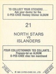 1981-82 O-Pee-Chee Stickers #21 North Stars vs. Islanders  Back