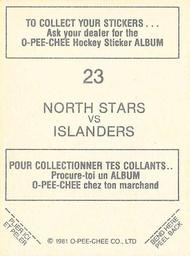 1981-82 O-Pee-Chee Stickers #23 North Stars vs. Islanders  Back