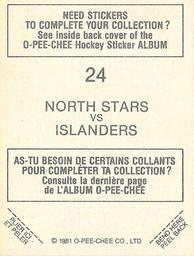 1981-82 O-Pee-Chee Stickers #24 North Stars vs. Islanders  Back
